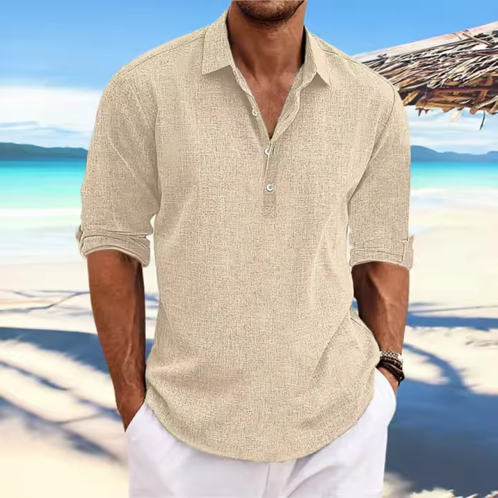Camisa de hombre de media manga en color liso de verano con solapa, cárdigan de solapa informal de negocios talla europea para hombre - 1