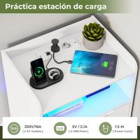 Mesitas de Noche con luces LED y Estación de Carga (2 Tomas AC, 2 Puertos USB) Mesita de Noche Blanca Mesas Auxiliares con 1 compartimento abierto y 2 cajones para Dormitorio Salón - details 3