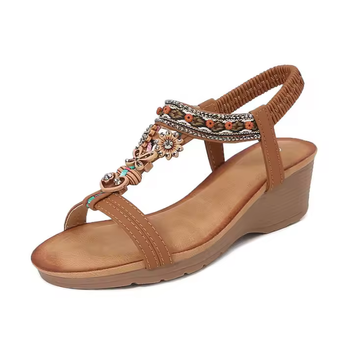 Sandalia 2025 Nuevas sandalias de moda con diamantes de agua Zapatos de mujer con tacón inclinado y parte inferior gruesa - 1