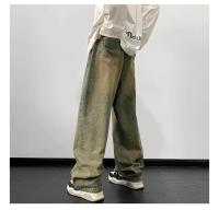 Pantalones Vaqueros Anchos para Hombre Estilo Recto y Holgado Azul Vintage Harajuku - details 4