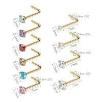 Anillo de acero inoxidable quirúrgico con piedras preciosas CZ 6/10, joyería para la nariz, hueso en forma de S L, cristal multicolor, redondo, 20G - details 7