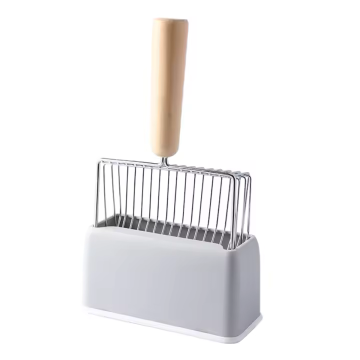 Cuchara de Metal para arena de gatos con soporte, resistente y fácil de limpiar, gris - 1