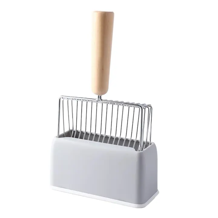Cuchara de Metal para arena de gatos con soporte, resistente y fácil de limpiar, gris - 1