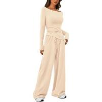 Conjunto de otoño Camiseta asimétrica de manga larga Pantalones de pierna ancha Traje informal Chándal - details 22