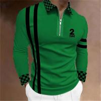 Polo para hombre Camisa de golf estampada a cuadros 3D Manga larga Cremallera Ropa deportiva Moda Ropa de calle Diseñador - details 14