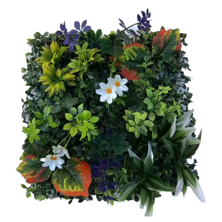 Panel de pared de plantas artificiales DIY, flor de girasol, alfombra de eucalipto artificial, 25*25cm, hoja de planta de arce de simulación verde - 1