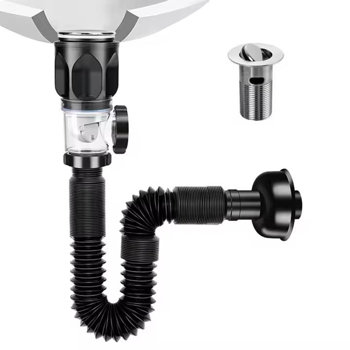 Kit de drenaje para fregadero de baño con tubo de drenaje para fregadero, trampa en P Flexible y expandible, tubo de drenaje para fregadero de baño antiolor - 1