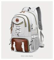 WEIXIER Mochila multifuncional elegante para hombre: nailon duradero con textura de cocodrilo, gran capacidad para computadora portátil, viajes, escuela y trabajo, diseño blanco y marrón, regalo perfecto para amigos y familiares, mochila de viaje - details 13