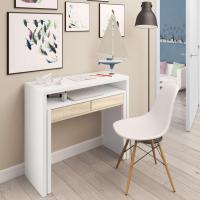 Escritorio Extensible, Mesa Estudio, Consola, Color Blanco Artik y Roble Canadiense, Medidas: 98,5 cm (Largo) x 36-70 cm (Fondo) x 87,5 cm (Alto) - details 0