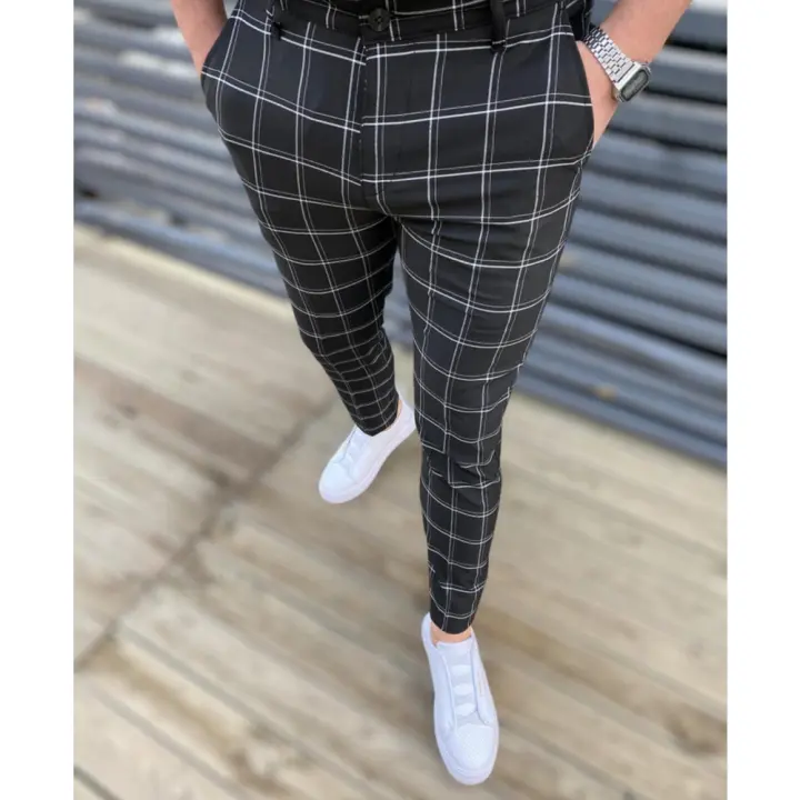 Pantalones ajustados informales a cuadros para hombre, novedad - 1