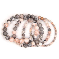 Pulsera de Piedra Mineral Zebra Rosa Frostada Natural Hecha a Mano Joyería de Meditación de Yoga - details 2