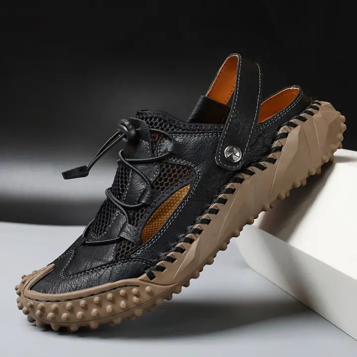 2022 Nuevas sandalias de zapatos de malla para exteriores cosidas a mano de playa informal para hombres grandes - 1