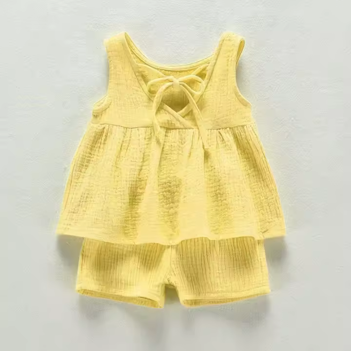 Conjuntos de ropa para niñas pequeñas, chaleco sin mangas de algodón de muselina, vestido, pantalones cortos, camisa, trajes, Top de moda + conjuntos de pantalones, 2 uds. De 0 a 4T M - 1