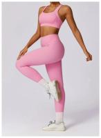 Conjunto de Yoga para Mujer en Rosa Traje Deportivo de Gimnasio con Leggings de Cintura Alta y Sujetador Deportivo de Espalda Cruzada Ropa de Yoga para Mujer Material Exterior de Nylon Adecuado para Primavera/Verano - details 8
