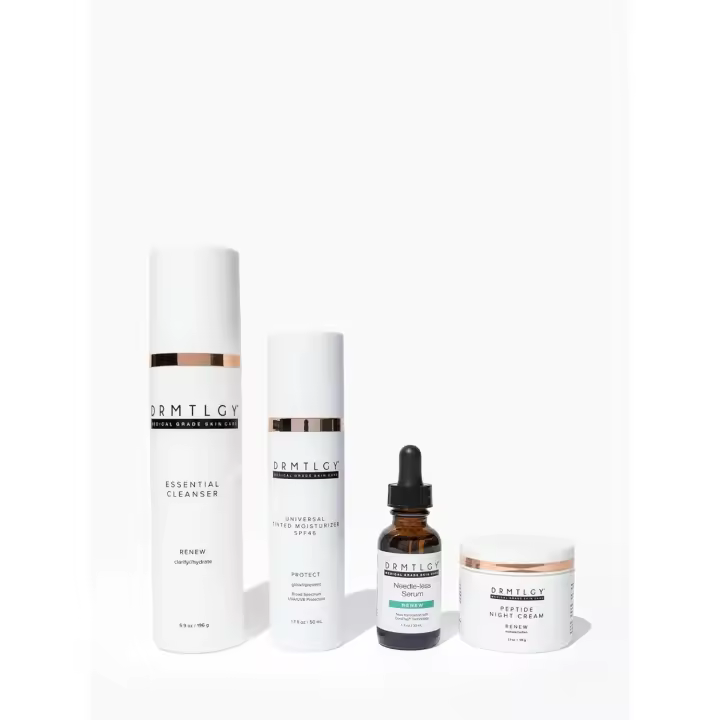 Kit DRMTLGY Superstars: suero sin aguja, crema de noche con péptidos, crema hidratante teñida y limpiador facial esencial - 1