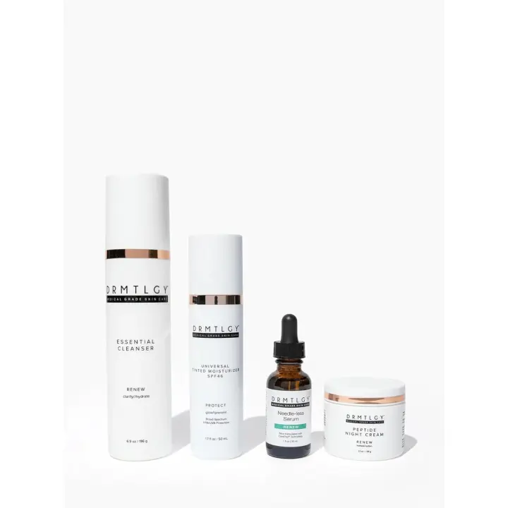 Kit DRMTLGY Superstars: suero sin aguja, crema de noche con péptidos, crema hidratante teñida y limpiador facial esencial - 1