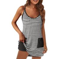 Vestido de tenis para mujer, sujetador integrado, pantalones cortos, estilo a rayas, cuello en V, moda corta de verano con bolsillos - details 1