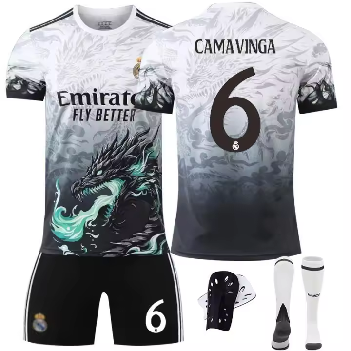 2425 Conjunto de camiseta con patrón de dragón del Real Madrid 5 Bilerim 9 Mbappé uniforme de fútbol para niños. - 1