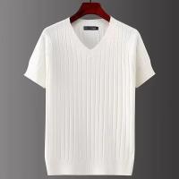 Camiseta de verano para hombre, manga corta, estilo fino, corte entallado, cuello en V, Top de punto, capa Base de rayas versátil y cómoda - details 2