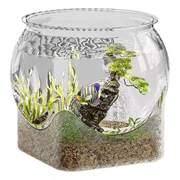 Pecera redonda Ultra transparente portátil, tanque de visualización de plástico extraíble S M L, decoración de escritorio para acuario pequeño - 1