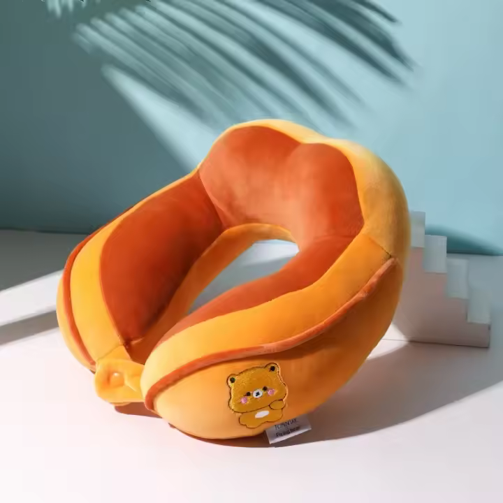 Joroba-almohada en forma de U para el cuello, cojín de viaje con bordado de dibujos animados, tela súper suave, dispositivo Cervical para el coche - 1