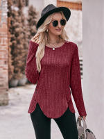 Camiseta lisa de manga larga para mujer, Jersey informal versátil de Color liso con cuello redondo, ajustado, ropa de otoño, novedad de 2023 - details 19