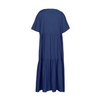 Vestido de talla grande para mujer, verano 2025, manga corta, plisado, Color sólido, informal, por debajo de la rodilla, dobladillo, vestido suelto XL-5XL - details 3