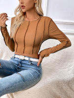 Camisetas de manga larga para mujer, ropa informal ajustada, suave, cuello redondo, elegante y brillante, primavera, 2023 - details 12