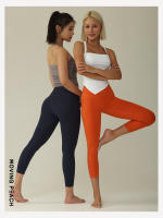 MOVING PEACH Pantalones de Capri Deportivos para Mujeres Cintura Alta Amigables con la Piel para Entrenamiento en el Gimnasio con Bolsillo Oculto Material Exterior 75% Nylon + 25% Spandex Adecuado para Yoga y Extensión - details 1