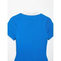BUNO-Vestido estilo camisa de punto azul para mujer, cuello de solapa, manga corta, corte en A, minivestido con botones, vacaciones de verano - details 10
