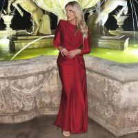 Vestido Formal Ocn para mujer, elegante vestido gris con cuello redondo y manga larga con pliegues y cintura alta, vestido de fiesta de noche - details 5