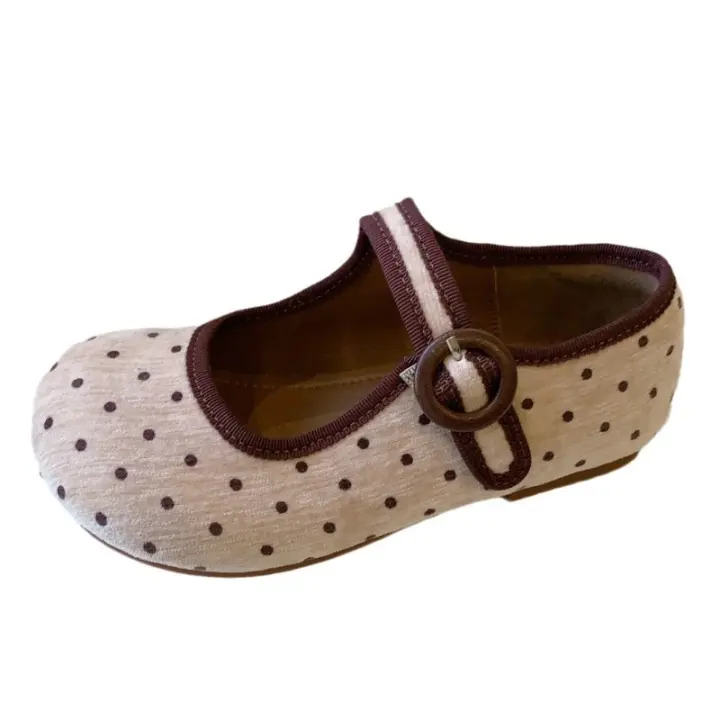 Zapatos de princesa de terciopelo con lunares para compañera de clase, zapatos de bebé de fondo plano y boca baja - 1