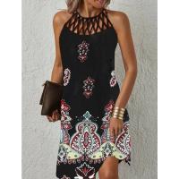 Vestido casual sin mangas con cinturón de malla y estampado étnico de nueva temporada primavera-verano 2025 para mujer - details 3