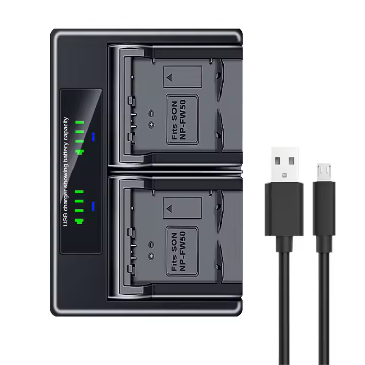 HQIX para Sony ZV-E10 DSC-RX10III RX10II NEX-6 7 3 C3 3N 5N 5T 5R 5C F3 E10 ILCE-QX1 A7M2 A7S Cámara NP-FW50 batería de cargador doble - 1