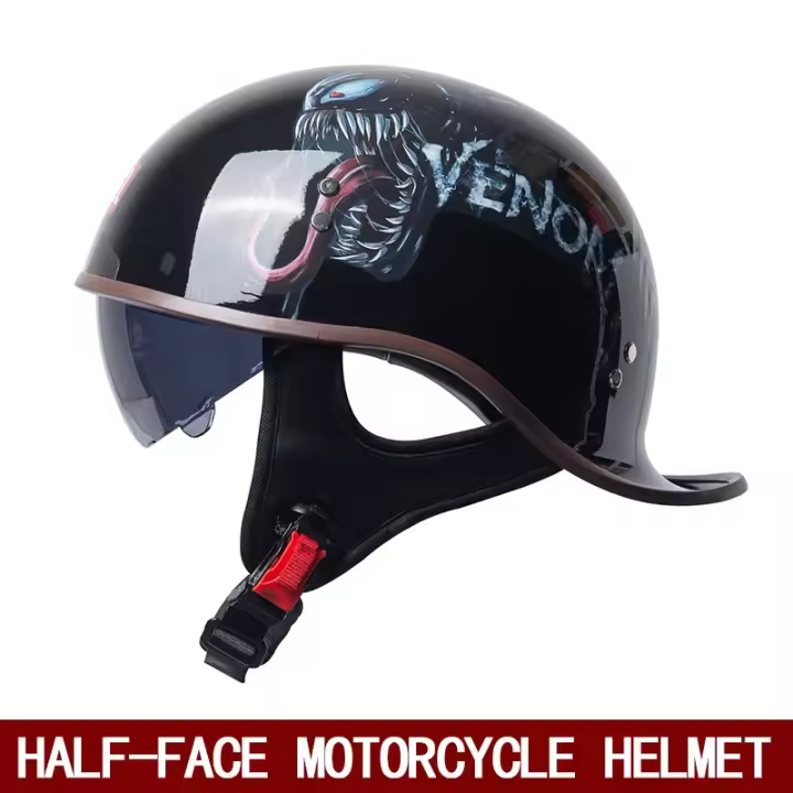 Casco de motocicleta Retro Para hombre y mujer, accesorio de verano con batería eléctrica, espejo negro - 1