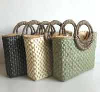 Sac De Plage Nuevas ideas de productos Verano Elegante Moda Gran capacidad Color Match Mango redondo Cartera de mujer Bolso de mano Paja B - details 1