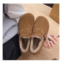 Chanclas de mujer de piel con puntera redonda para exterior Casual Suede Slippers, Otoño/Invierno 2025 - details 10