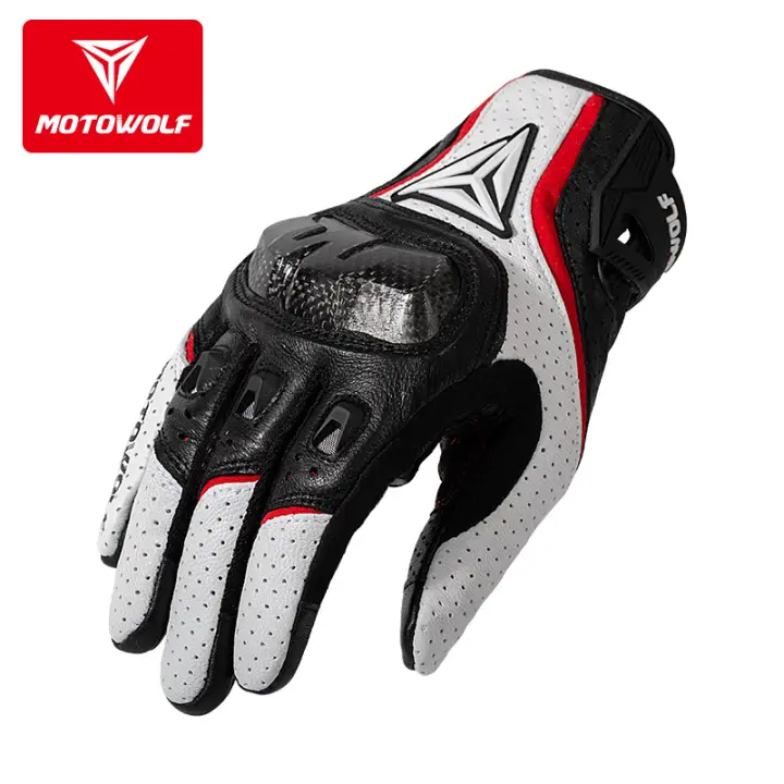 Guantes de cuero para motocicleta para hombre, protectores transpirables para pantalla táctil, Verano - 1