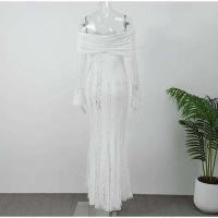 Vestido largo acampanado de manga larga con corte elegante, Vestidos ceñidos con hombros descubiertos y cordones para mujer, prendas de vestir para mujer 2025 - details 0