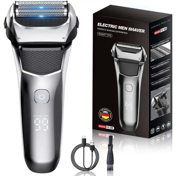 Maquinilla de afeitar eléctrica para hombres, maquinillas de afeitar inalámbricas recargables, afeitadoras en seco y húmedo, recortadora de barba, afeitadora de lámina de viaje para afeitar la cara de cerca como regalo para padre, marido, novio - 1