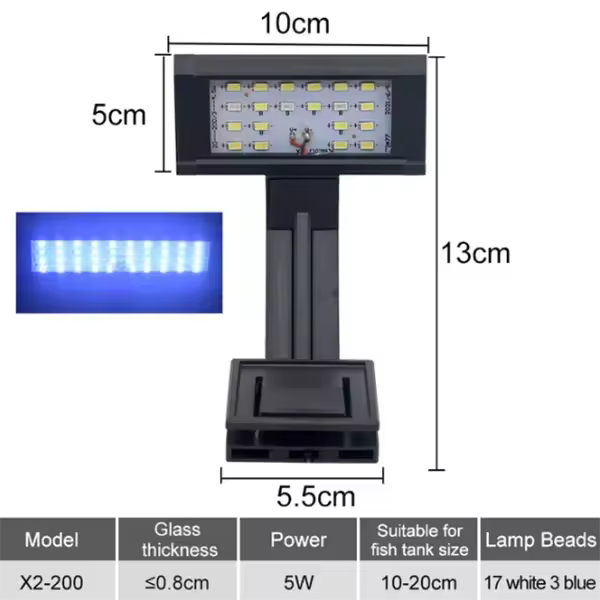 Luz LED para plantas de pecera, lámpara de Clip para cultivo, Coral acuático, iluminación de pecera, interruptor de 3 colores, 220V, 10-55cm - 1