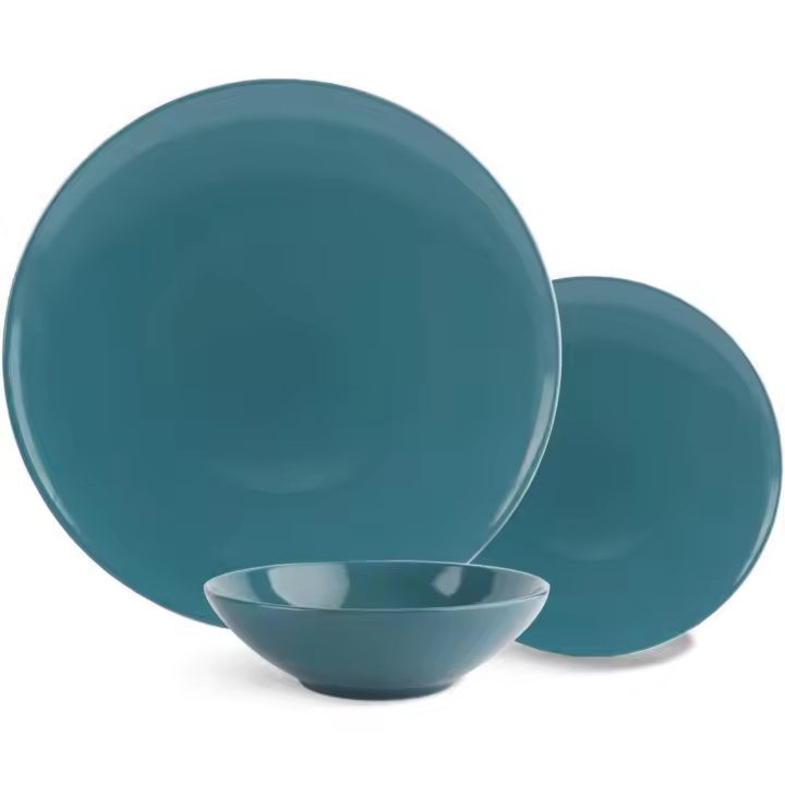 Vajilla de gres para 6 personas, color Turquesa oscuro, 18 piezas - 1