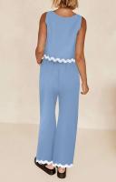 Conjunto de Pantalones de Moda de Cintura Alta y Piernas Anchos Camiseta Corta sin Mangas - details 18