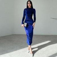 Maxi vestidos ajustados para mujer, vestido de noche elegante y bonito, cuello redondo, manga larga, Color sólido, nuevo, a la moda - details 5