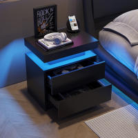Mesita de noche LED, mesita de noche, luces de gabinete, lado final moderno con 2 cajones para dormitorio - details 2