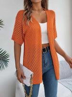 Cárdigans de punto de manga corta de color sólido casual para mujer - details 30