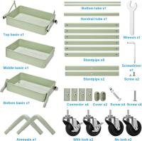 Cocina de 3 Niveles, Carrito Plegable de Metal, Estante con Ruedas, Organizador de estantes, Estante de Cocina, Carrito Plegable Multiusos para Cocina, baño, Oficina (Verde) - details 7
