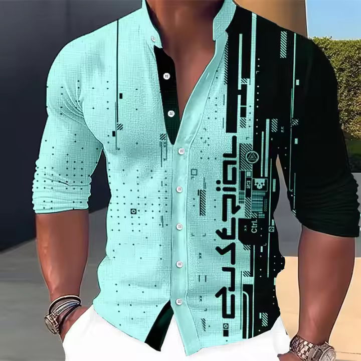Camisa ligera de moda para hombre, Camisa con botones, Camisa estampada de manga larga, Ropa para hombre - 1