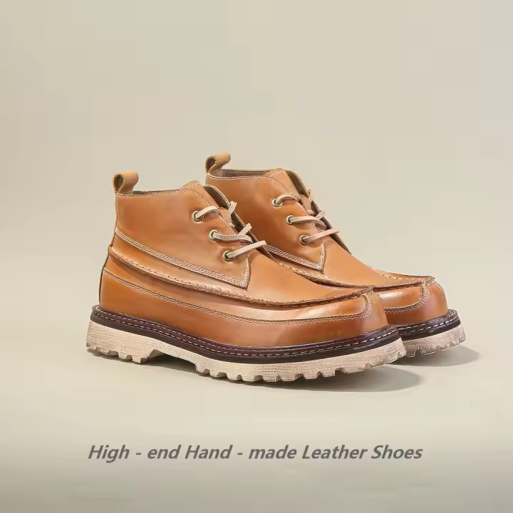 Botas cortas de cuero vacuno retro casual, de caña alta, a la moda, con combinación de colores, zapatos de cuero, botas de trabajo. - 1