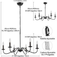 Candelabros de rueda de vagón para sala de estar, 6 luces rústicas industriales para exteriores, lámpara colgante negra para comedor, cocina, pasillo, dormitorio, ajuste de altura - details 14
